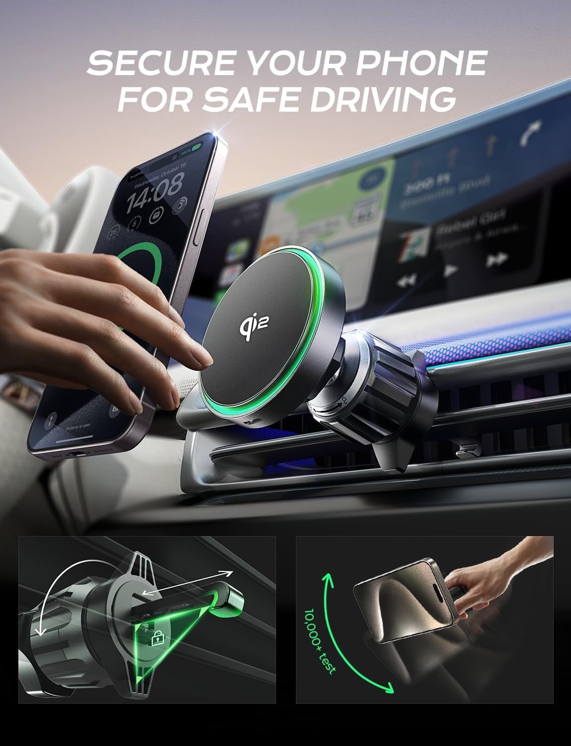 for Qi2 15W Magsafe Car Mount Charger,Super Fast Magnetic Wireless Car Charger for Iphone 16 Pro Max Accessories,Qi2 Magsafe Charger Fits Iphone 16 15 14 13 12,Samsung with Magsafe Case
