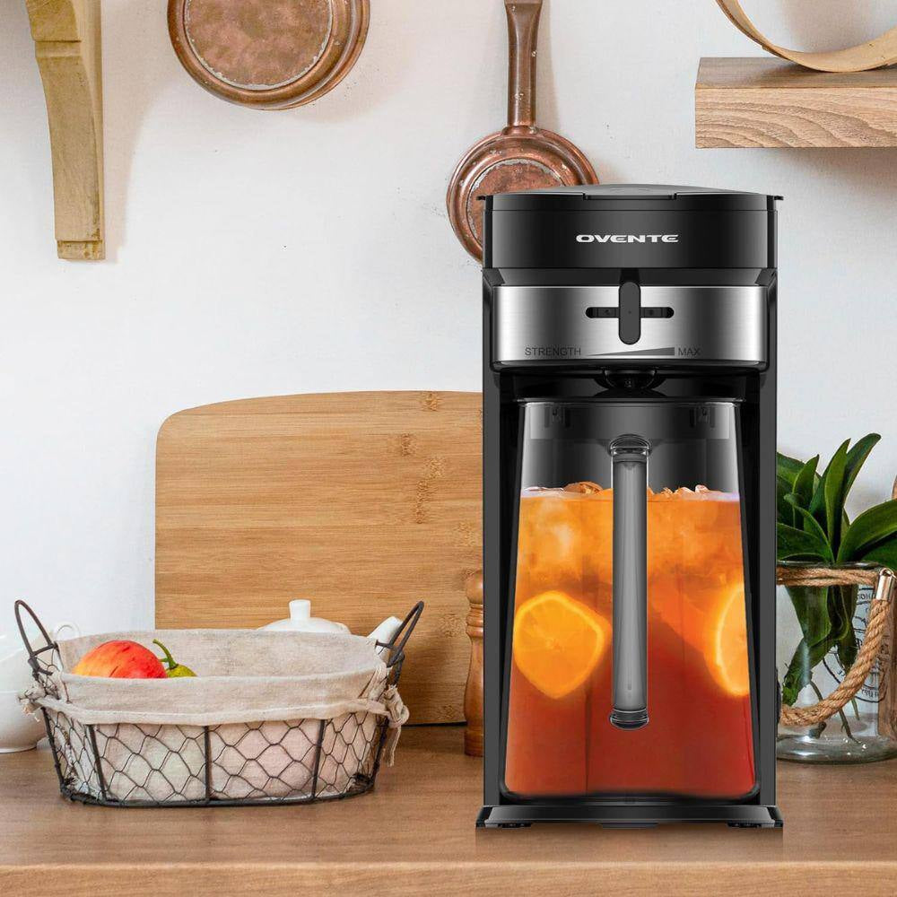 Black 3 Quart Iced Tea and Coffee Brewing Strength Selector and Infuser Chamber Lattes Lemonade, Flavored Water