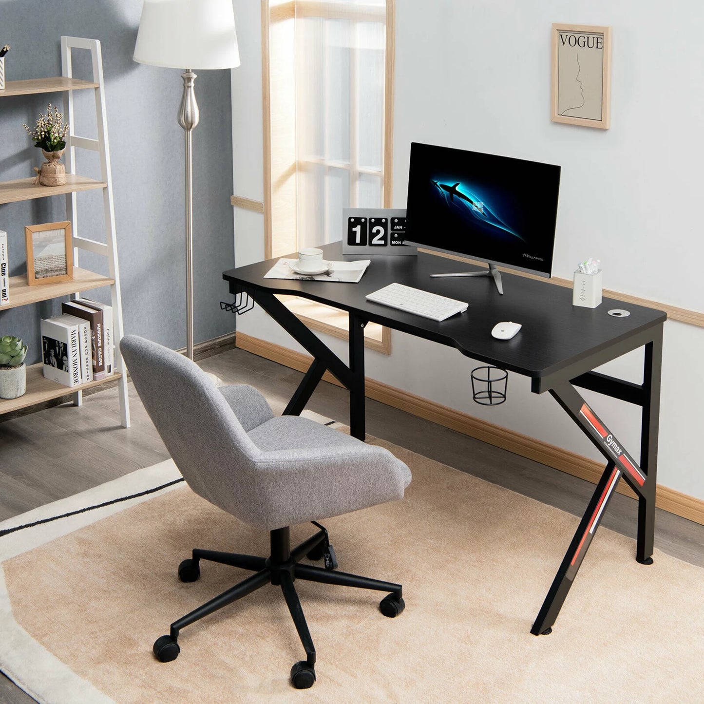 48'' K-Shaped Gaming Desk Computer Table with Cup Holder & Headphone Hook
