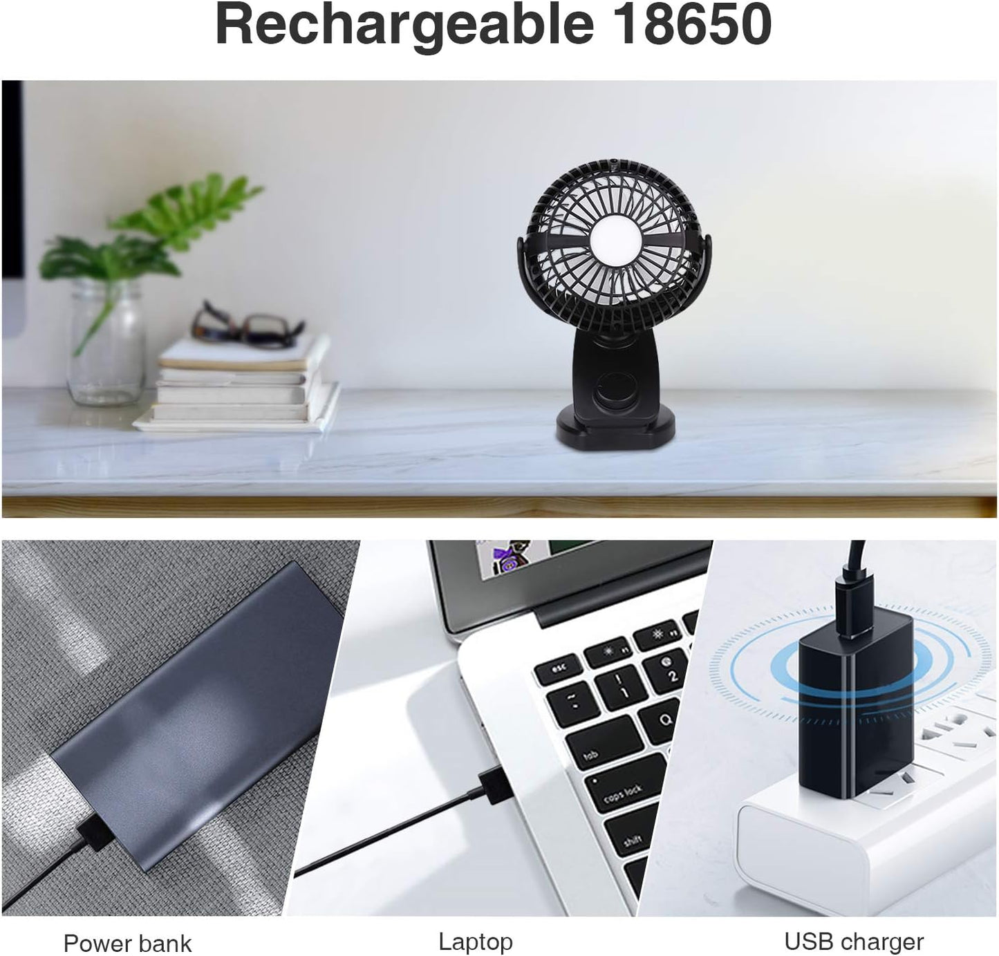 Battery Operated Clip on Fan for Bay Stroller, USB Rechargeable Battery Powered Mini Desk Fan (Max 40Hours)