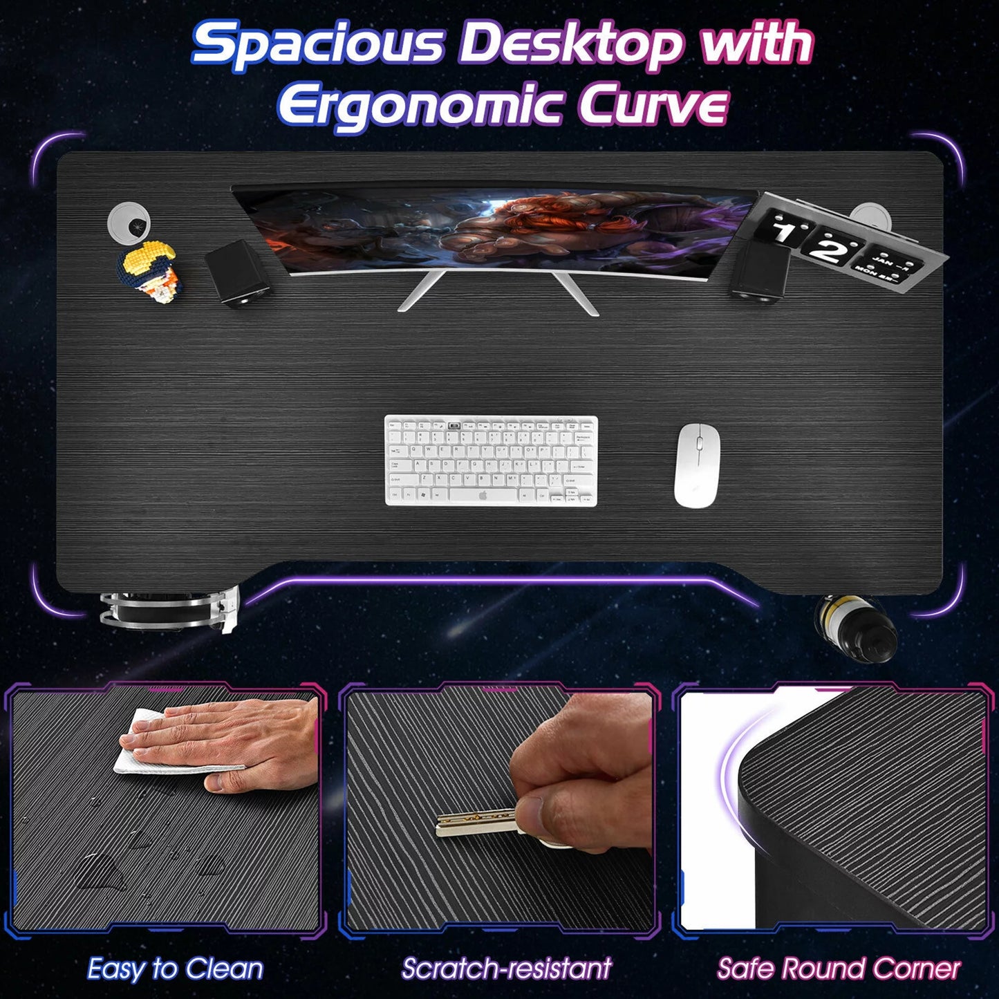 48'' K-Shaped Gaming Desk Computer Table with Cup Holder & Headphone Hook