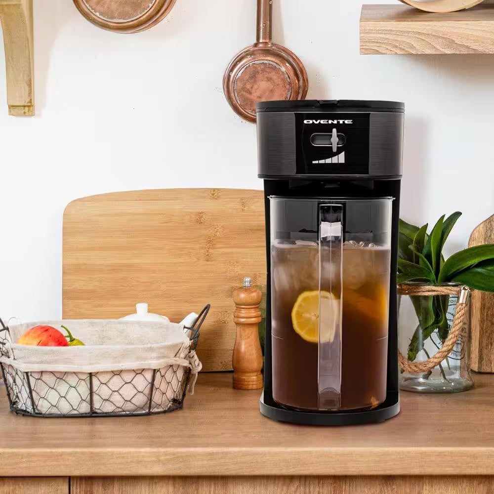 Black 3 Quart Iced Tea and Coffee Brewing Strength Selector and Infuser Chamber Lattes Lemonade, Flavored Water