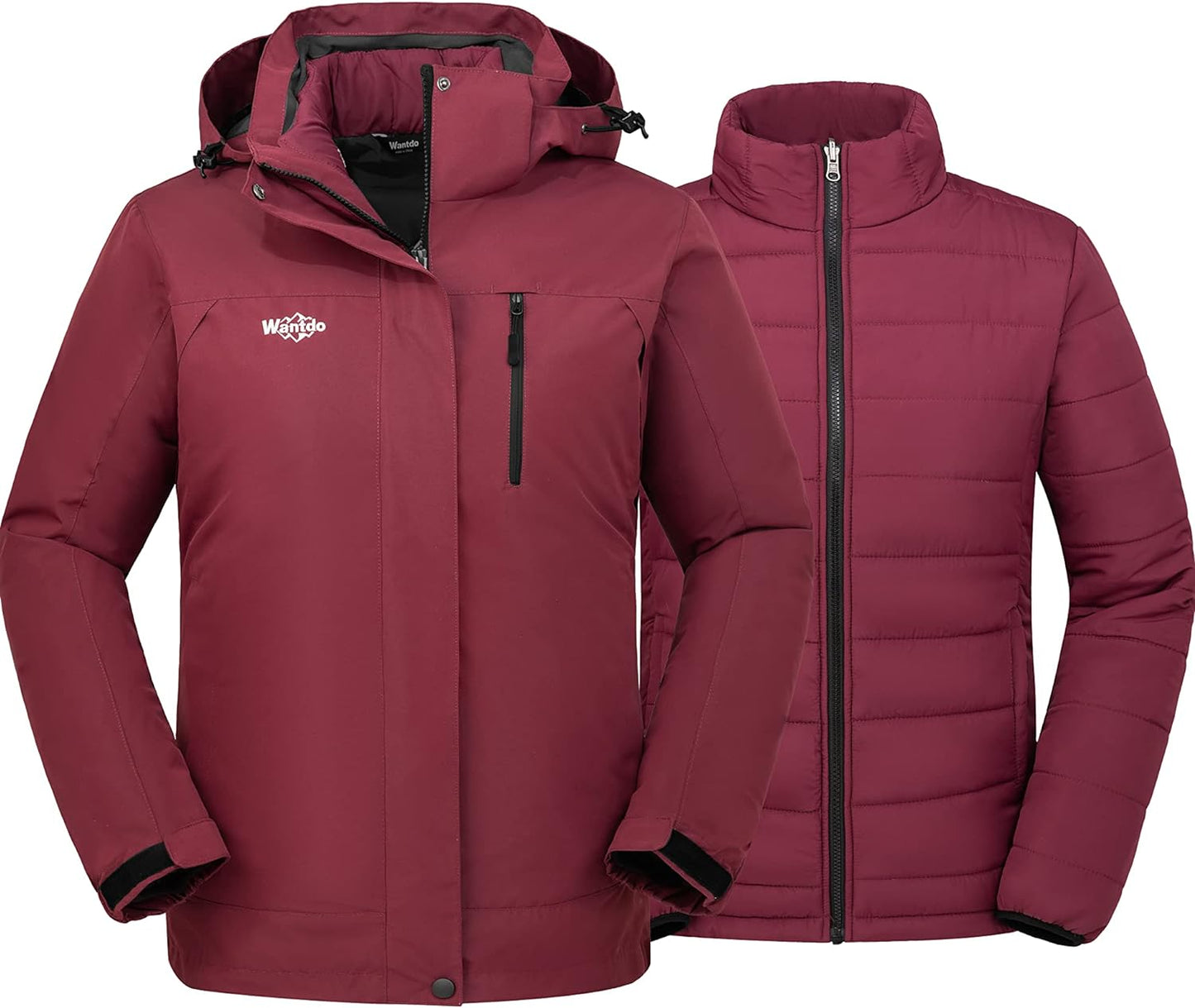 Women'S 3 in 1 Waterproof Ski Jacket Windproof Winter Snow Coat Snowboarding Jackets Warm Raincoat