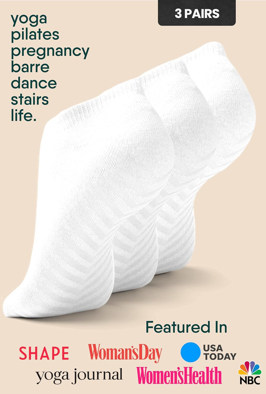 Non-Slip Socks for Women and Men - Yoga and Hospital Socks with Grippers - 3 Pairs