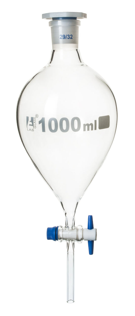 Eisco 1000Ml Squibb Separatory Funnel, PTFE Stopcock, 29/32 - Borosilicate Glass