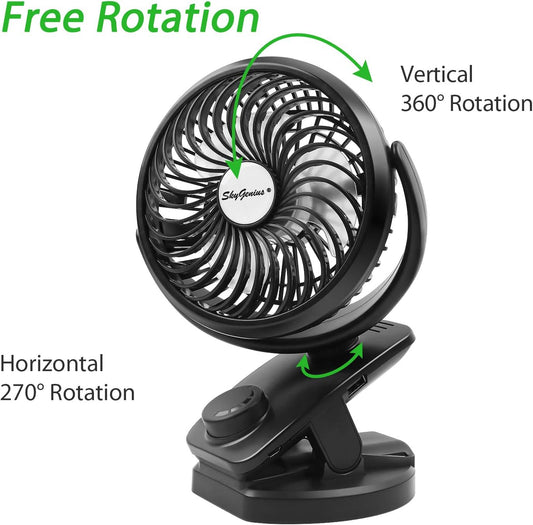 Battery Operated Clip on Fan for Bay Stroller, USB Rechargeable Battery Powered Mini Desk Fan (Max 40Hours)