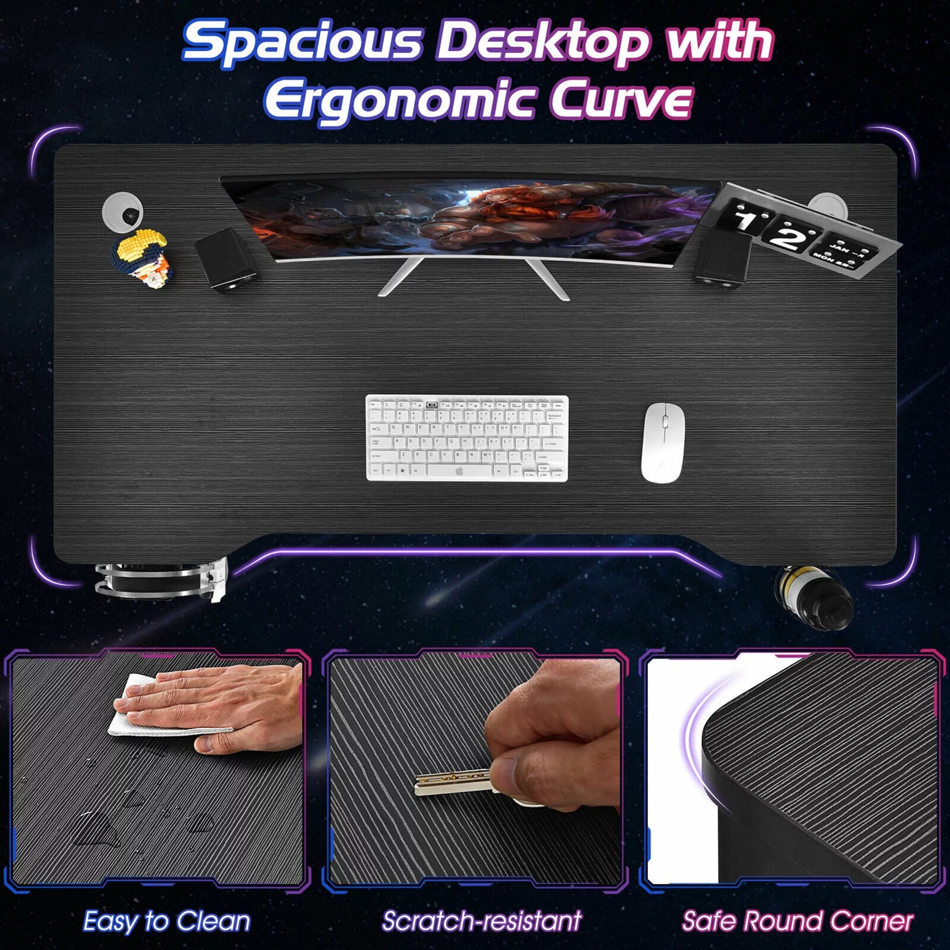 48'' K-Shaped Gaming Desk Computer Table with Cup Holder & Headphone Hook