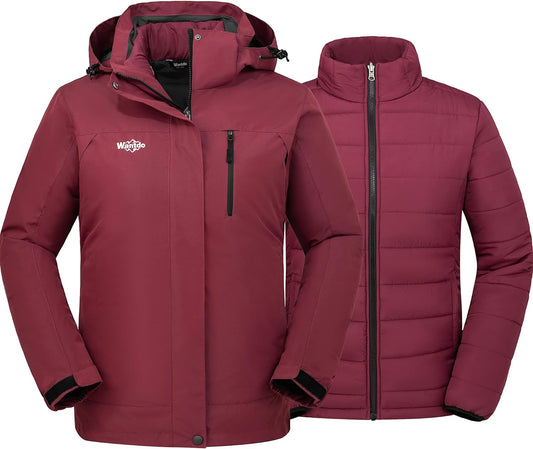 Women'S 3 in 1 Waterproof Ski Jacket Windproof Winter Snow Coat Snowboarding Jackets Warm Raincoat