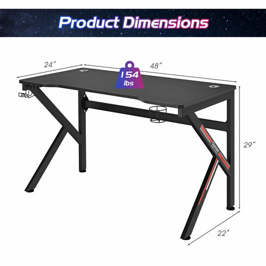 48'' K-Shaped Gaming Desk Computer Table with Cup Holder & Headphone Hook