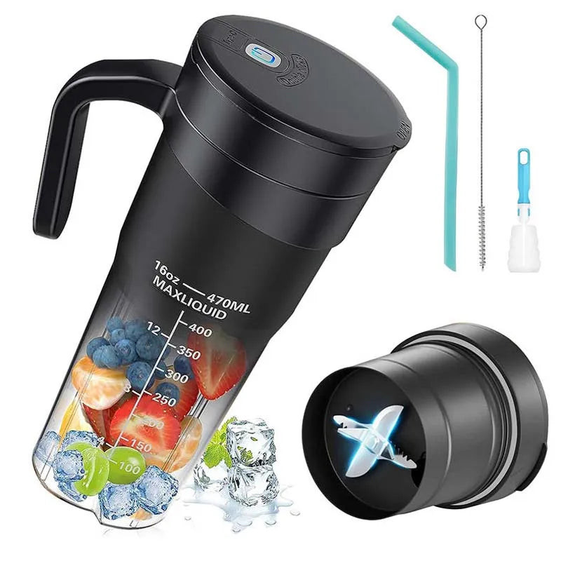 Portable USB Rechargeable Multi-Function Blender Cup Juicer for Shakes Smoothies 470ML Juicer Bottle with Straw