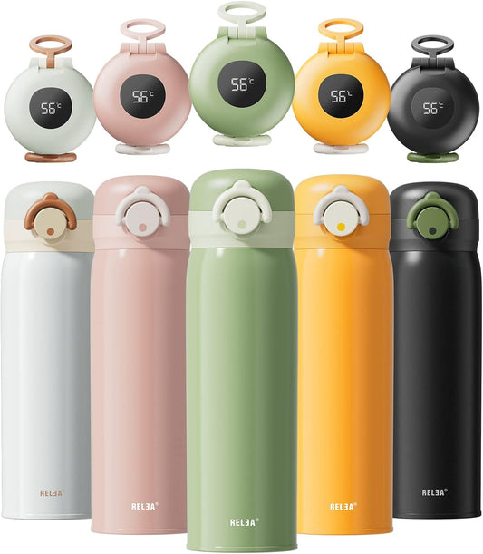 Kids 16 Oz Insulated Thermos Double Wall Water Bottle, Leak-Proof Sports Flask, Smart Water Bottles, Green